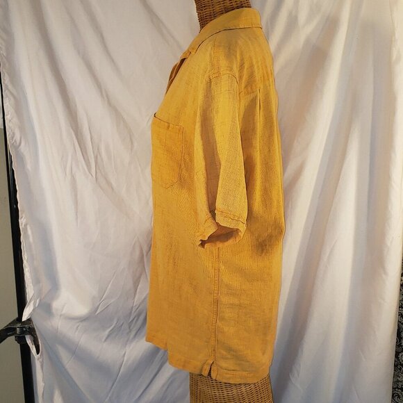 R&R Casuals Men's Cotton Weave Shirt Size M Gold Short Sleeve Button Up - Picture 3 of 5